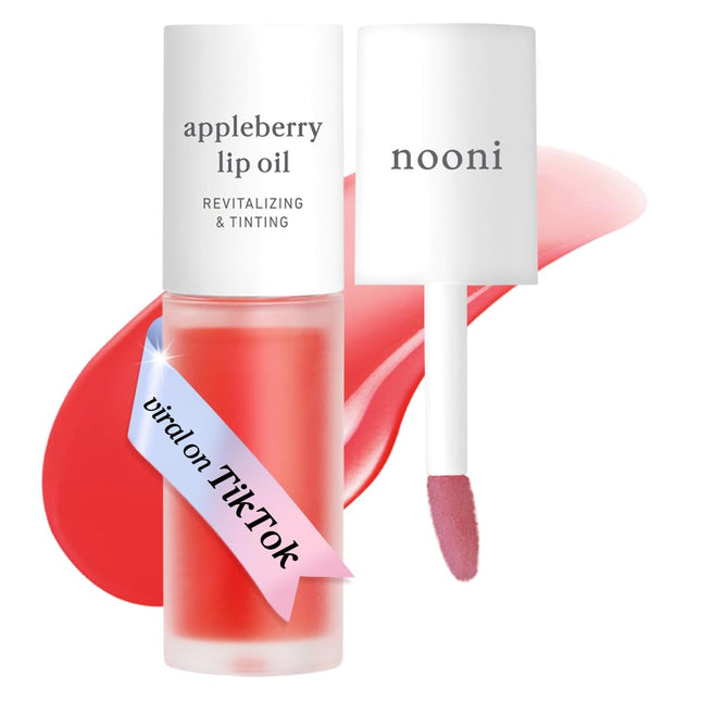 NOONI Korean Vegan Appleseed Lip Oil - Appleberry | Long-Lasting, Moisturizing, 