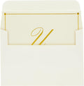 Pipilo Press Envelope Set - 4 x 6 in Ivory, Letter U Monogram, Pack of 24 - Personalized Gold Foil Note Cards & Matching Envelopes - 250 GSM Paper