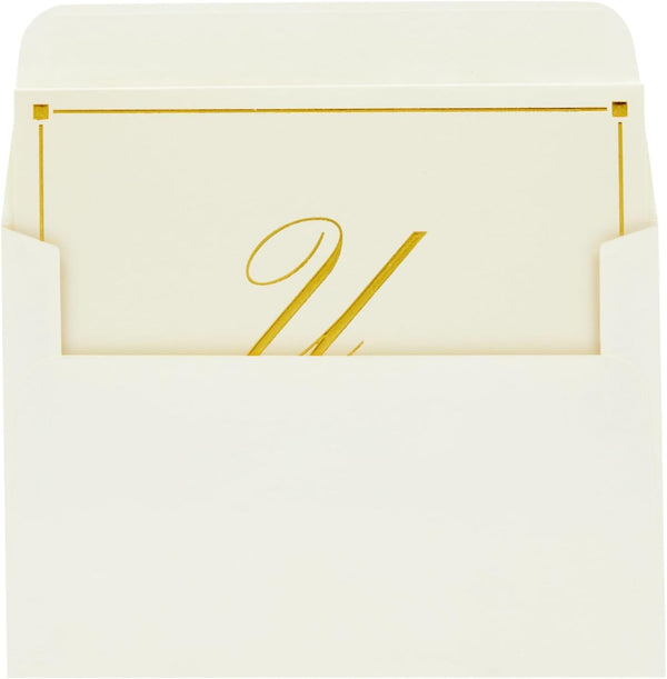 Pipilo Press Envelope Set - 4 x 6 in Ivory, Letter U Monogram, Pack of 24 - Personalized Gold Foil Note Cards & Matching Envelopes - 250 GSM Paper