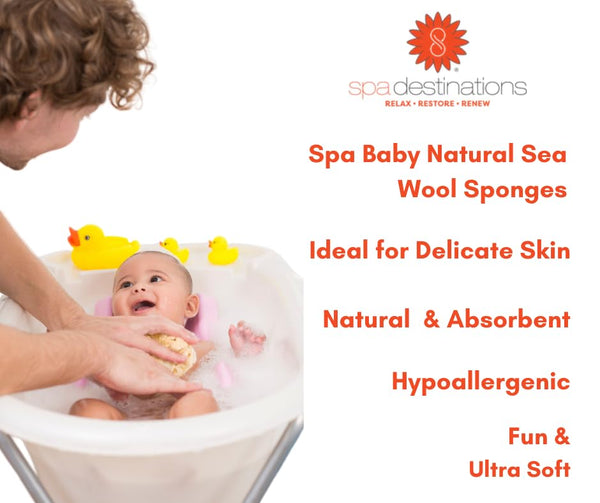 Spa Baby Absorbent Natural Bath Sponge Spa Destinations. Ultra Soft Premium Sea Wool Sponge, Biodegradable, Bath Accessories Baby and Kids, Infant