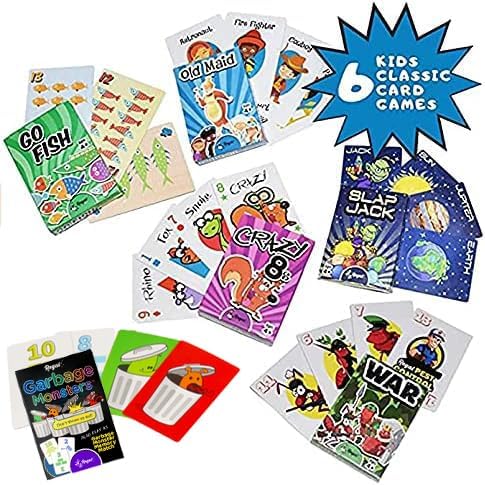 Regal Games Card Games for Kids - Go Fish, Crazy 8'S, Old Maid, Slap Jack, Garbage Monster, War - Simple & Fun Classic Family Table Games - Games