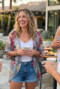 Women's Floral Print Puff Sleeve Kimono Cardigan Loose Cover Up Casual Blouse Tops 2026 Large Aa Dark Grey