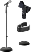 Pyle Adjustable Microphone Stand - Universal Mic Stand with Compact Heavy Base, Floor Standing Design, Height Adjustable, Pivot Angle Clip for