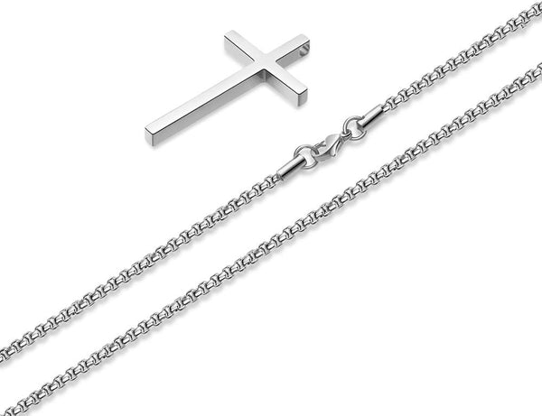 M MOOHAM Cross Necklace for Men Teen Boys 16-30 Inch "Silver: Cross Pendant 1.2"*0.7" Stainless Steel 20.0 Inches