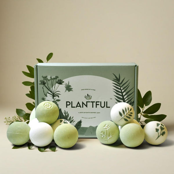 Plantful™ Organic Handmade Bath Bombs for Women, 12 Gift Sets, Large, Shea Butter Moisturizing, Essential Oils, Bubble Bath for Kids, Perfect