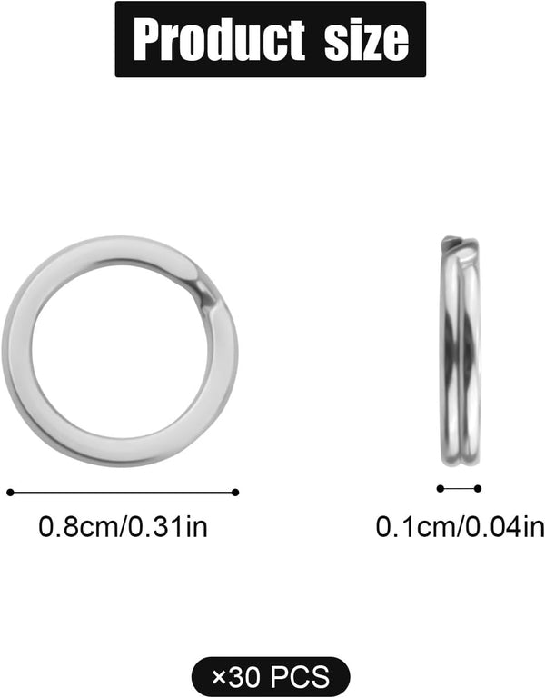 30Pcs Split Rings, 8Mm Stainless Steel Small Key Chain Mini Keychain Rings Split Open Jump Rings for Jewelry Making Metal Keyring Connectors Key