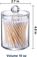 Qtip Holder Dispenser for Cotton Ball, Swab, round Pads - 10 Oz Clear Plastic Apothecary Jar Set for Bathroom Storage, Vanity Organizer