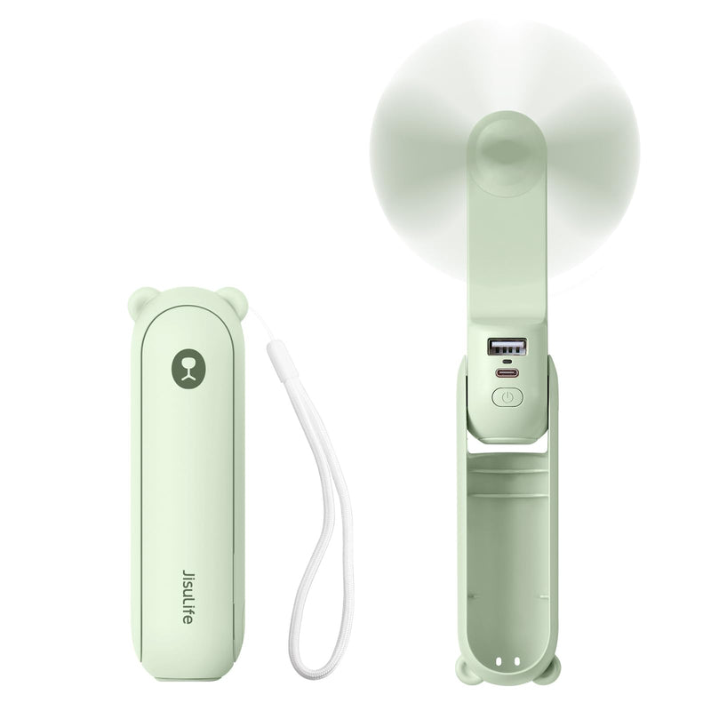 JISULIFE Handheld Mini Fan, 3 in 1 USB Rechargeable Portable Fan [12-19 Working Hours] with Power Bank, Flashlight, Pocket Design for