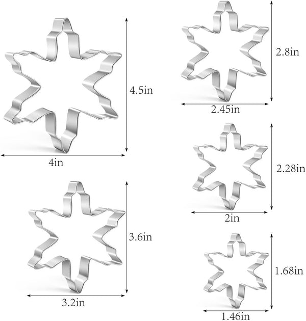 Christmas Cookie Cutters Set of 5 Pieces, Snowflake Shaped Cookie Cutters Set for Christmas and Winter Holiday, Stainless Steel Winter Snowflake