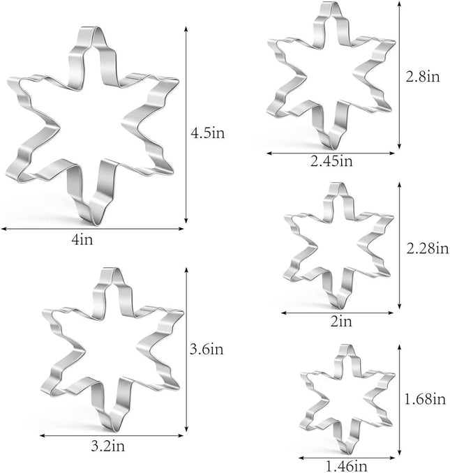 Christmas Cookie Cutters Set of 5 Pieces, Snowflake Shaped Cookie Cutters Set for Christmas and Winter Holiday, Stainles