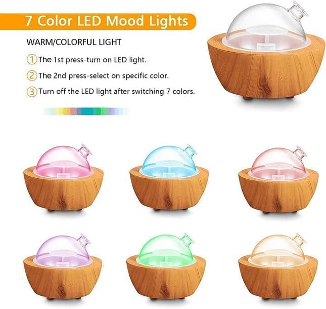 280Ml Glass Essential Oil Diffuser Wood Grain Base Air Aroma Diffusers for Aromatherapy Cool Mist Humidifier with Safe A