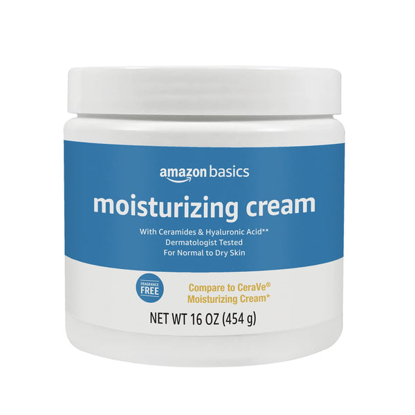 Amazon Basics Moisturizing Cream for Face and Body, Fragrance-Free, with Ceramides, Hydrating for Dry Skin, 16 Ounces, 1-Pack 16 Ounce (Pack of 1)