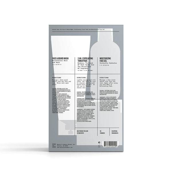 Bevel Facial Skin Care Set for Men - Mens Skincare Kit Routine Includes Face Wash with Aloe Vera, Glycolic Acid Exfoliating Pads, Lightweight Face