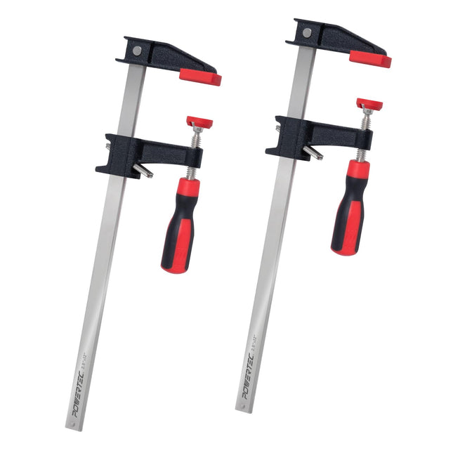 POWERTEC 12 Inch Steel Bar Clamps W/ 600 Lbs Loads Limit & 2-1/2" Throat, Quick Adjust & Release F Clamp with Micro-Adju