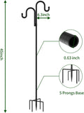 Double Shepherds Hooks for Outdoor, Bird Feeder Pole with 5 Prongs Base, Heavy Duty Garden Hook for Lantern, Wind Chime and Hummingbird Feeder, 45