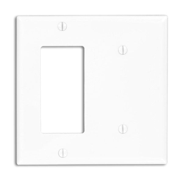 Leviton 80708-W 2-Gang 1-Blank 1-Decora/Gfci Device Combination Wallplate, Standard Size, White