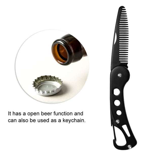 Stainless Steel Folding Beard Comb, Portable Multifunction Anti Static Comb for Men Mustache Styling