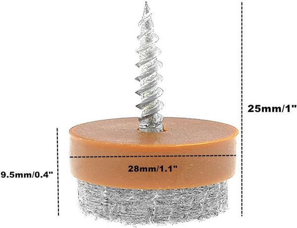 ALIMITOPIA 40pcs Screw-on Furniture Felt Pad Chair Glide Slider Hardwood Floor Protector for Wooden Leg Feet of Chair Table Furniture(Φ28mm or