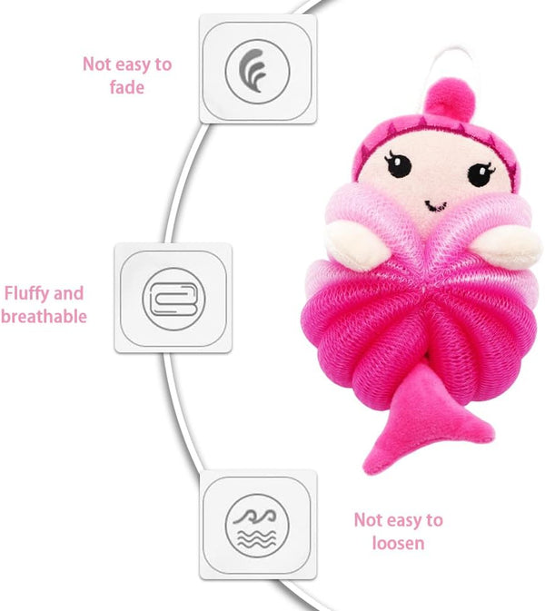 Bath Loofahs,Ttdesefu Body Sponge Loofah,Bath Sponge Shower Puff Soft Loofah Sponge Pouf Exfoliating Mesh Shower Ball (Animal，2 Pcs) (Dark Pink,Blue)