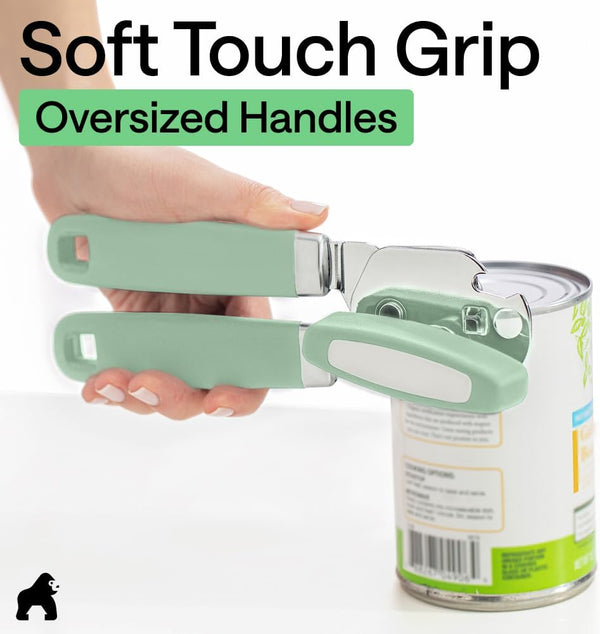 GORILLA GRIP Heavy Duty Stainless Steel Smooth Edge Manual Can Opener and Bottle Openers, Soft Comfortable Handle, Oversized Handheld Turn Knob,