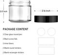 Small Glass Jars with Lids, 3 pack 2 oz Bumobum Clear Jars with Black Lids, Blank Labels & Inner Liners, 60 ml Empty Round Cosmetic Containers for
