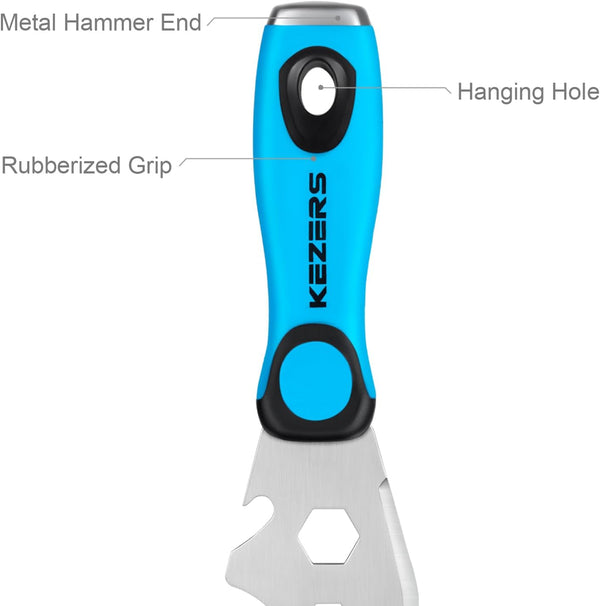 KEZERS 13-In-1 PainterÃ¢ÂÂS Tool, Stainless Steel Putty Knife Scraper, Paint Scraper Tool for Painting & Wood with Metal Hammer End, Multi-Use