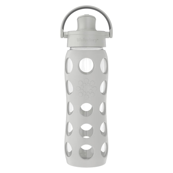 Lifefactory 22-Ounce Active Flip Cap Glass Water Bottle, 22Oz, Cool Grey