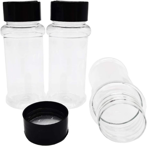 OJYUDD 16 Pack 3.4oz/100ml Plastic Spice Bottles Set,Empty Seasoning Containers with Black Cap,Clear Reusable Containers Jars for