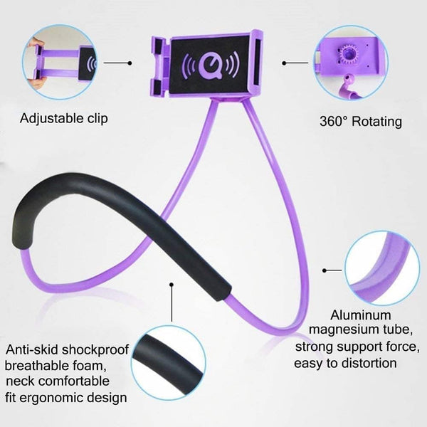 Neck Cell Phone Holder for Desk Bed,Bike and Motorcycle Phone Mount,Lazy Bracket Mobile Phone Stand Holder (Pink)