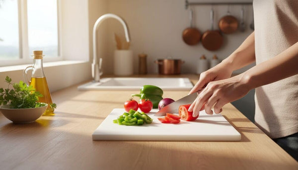 FARBERWARE Large Cutting Board, Dishwasher- Safe Plastic Chopping Board for Kitchen with Easy Grip Handle, 11in by 14in, White 11"L x 14"W Cutting