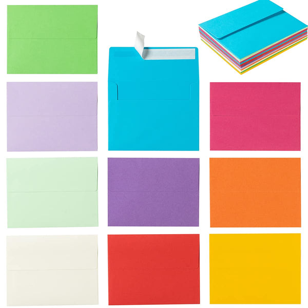 100 Pack A2 Colorful Invitation Envelopes Self-Adhesive, 4.37 x 5.75 Inches | For Wedding & Party Invitations, For Greeting Cards & Announcements,