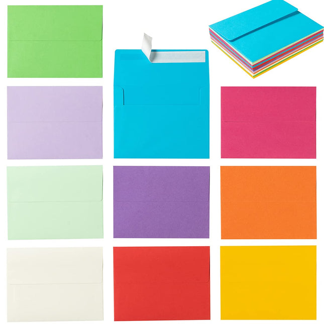100 Pack A2 Colorful Invitation Envelopes Self-Adhesive, 4.37 x 5.75 Inches | For Wedding & Party Invitations, For Greeting Cards & Announcements,