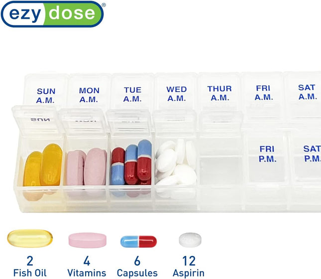 Ezy Dose Weekly 7-Day AM/PM Pill Organizer, Vitamin Case and Medicine Box, Mediu