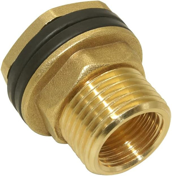 Hooshing Brass Bulkhead Fitting 3/8" Female 1/2" Male Thread Water Tank Connector with Rubber Ring