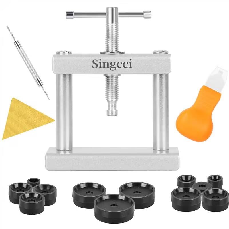 Singcci Watch Press Tool Set, Press Set Back Case Closer with 12 Molds, Watch Battery Replacement，Back Case Closer for Closing Caps, with Instructions