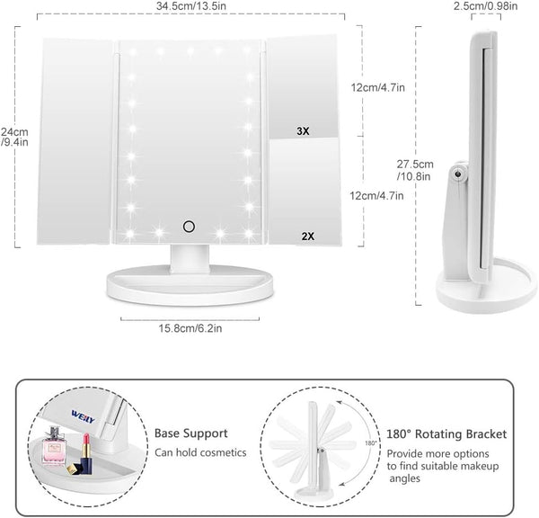 WEILY Makeup Mirror with 21 LED Lights,Two Power Supply Modes White 3.2"L x 7.5"W