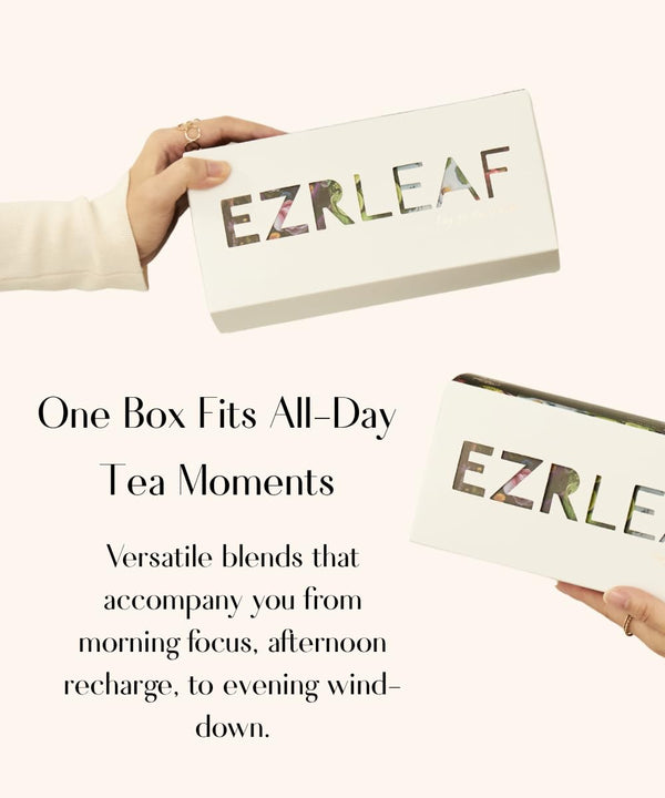 EZR Leaf Herbal & Fruit Tea Sampler Gift Box – 22 Pyramid Tea Bags with 9 Fruit & Floral Blends – Low & Caffeine Free Assortment for Relaxing Tea