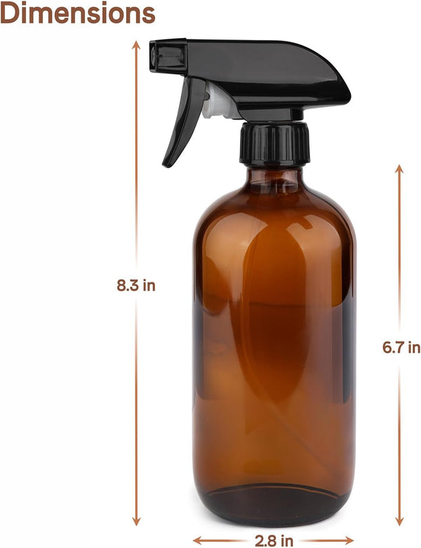 GLING 16 oz 2 Pack Amber Glass Spray Bottles, Refillable Empty Dark Glass Spray Bottle Great for Cleaning Solutions, Essential Oils, Hair, and