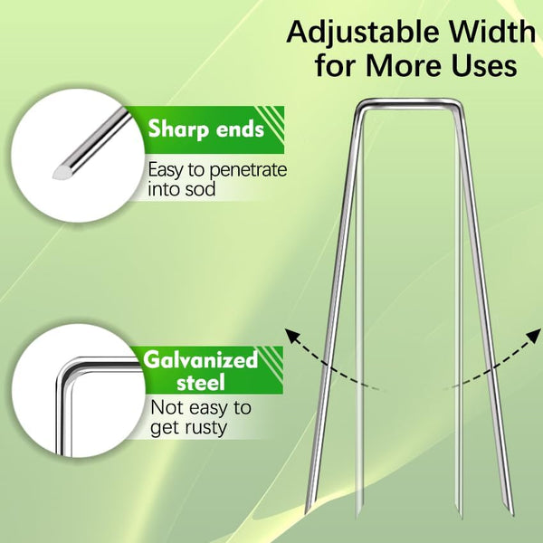 50 Pack Landscape Staples 4 Inch 12 Gauge Garden Stakes Galvanized Garden Staples Pins Anti-Rust Ground Stakes for Weed Barrier, Irrigation