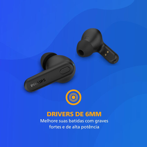 PHILIPS TAT1108 Wireless Earbuds,True Wireless Headphones,Powerful Bass with 6 Mm Driver,Clear Call with AI Mic,15-Hour Battery Life,Bluetooth