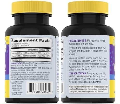Innovixlabs Full Spectrum Vitamin K2-90 Softgels with 600 Mcg of Trans Form MK7 and MK4 - Supports General Health and Bone Strength - Soy and