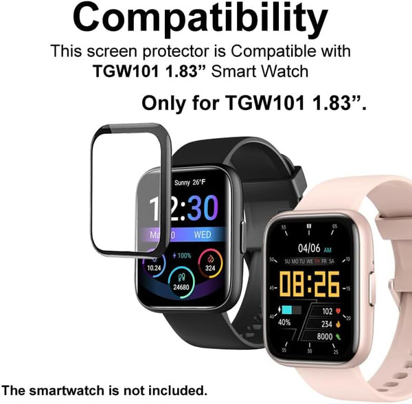 3D Smart Watch Screen Protectors Compatible with Jeejtek OYV TGW101 1.83Ã¢ÂÂ, and Faweio IDW26 1.83Ã¢ÂÂ, 3 Piece, Full Coverage