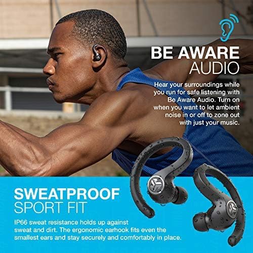 JLab JBuds Air Sport True Wireless Bluetooth Earbuds + Charging Case, Black, IP66 Sweat Resistance, Class 1 Bluetooth 5.0 Connection, 3 EQ Sound