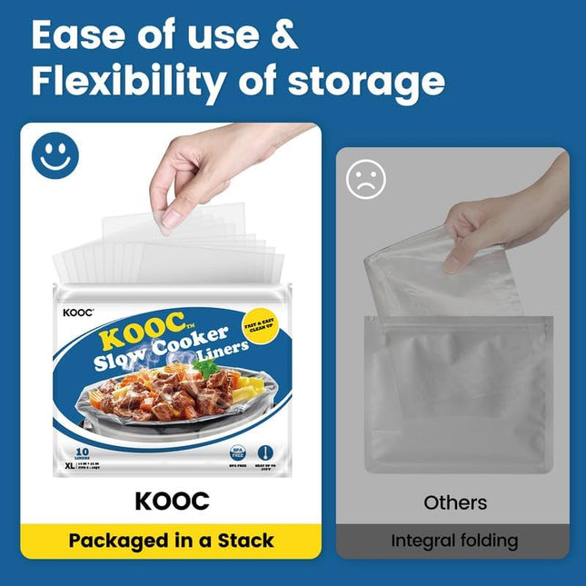 KOOC Slow Cooker Liners 14"X22" 10 Count Extra Large Size Disposable Pot Liners Christmas Cooking Bags Fit 6 Qt to 10 Qt