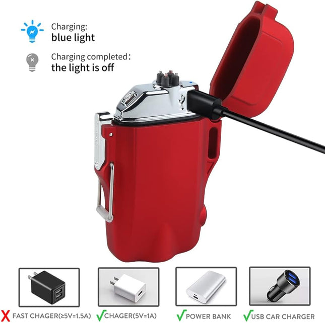 SUPRUS Waterproof 3 Modes of Flashlight Windproof Lighter Dual Arc Electric Rechargeable Dual Arc Plasma Lighters with S