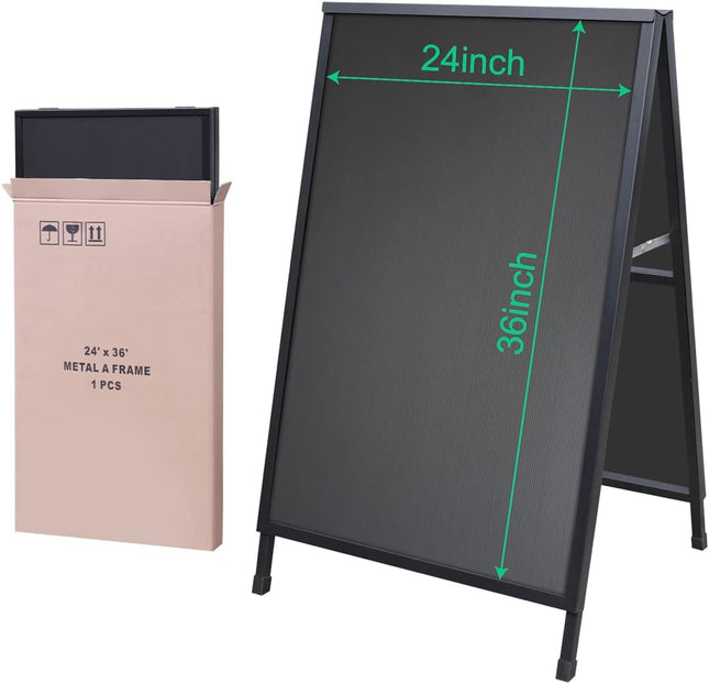 Heavy Duty Slide-In Folding Sandwich Board A-Frame Sidewalk Sign 24X36 Inch Blac