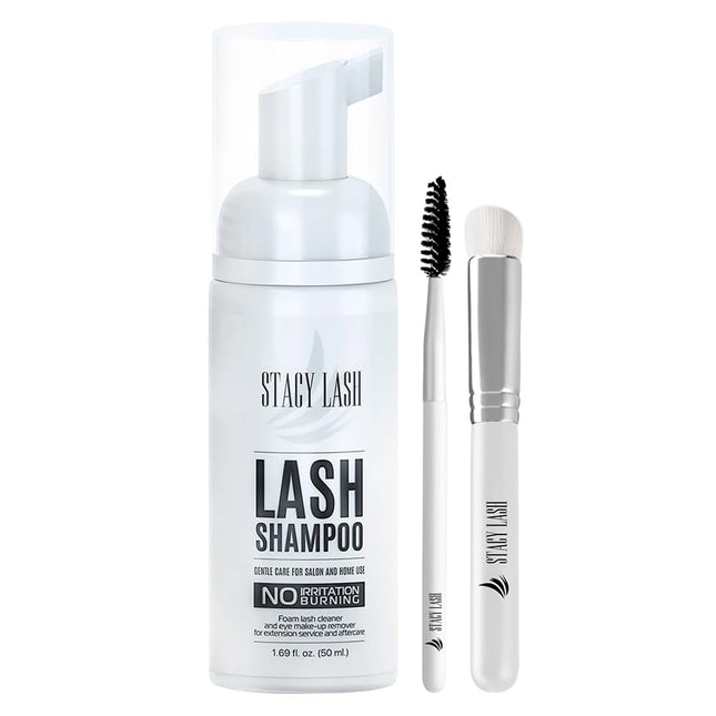 STACY LASH Eyelash Extension Shampoo + Brush / 1.69 fl.oz / 50ml / Eyelid Foaming Cleanser/Wash for Extensions & Natural