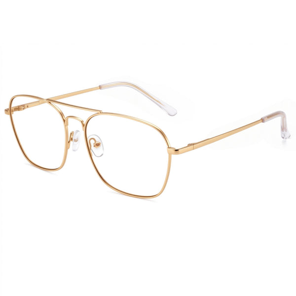 JM Aviator Blue Light Blocking Computer Glasses, Square Eye Protect Video Eyeglasses Anti Glare Men Women Gold Frame Clear Temple Tips Clear
