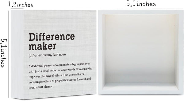 Difference Maker Definition Home Office Decor Wooden Box Sign, Motivational Farmhouse Decorative Positive Office Desk Accessories Wood Plaque