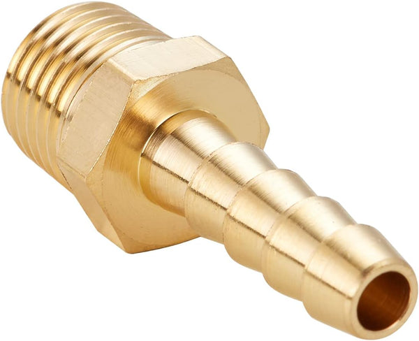 Brass Hose Barb Fittings,1/4" Barb x 1/4" NPT Male Air Hose Pipe Fittings,Compression Hose Fittings Adapter 6pcs